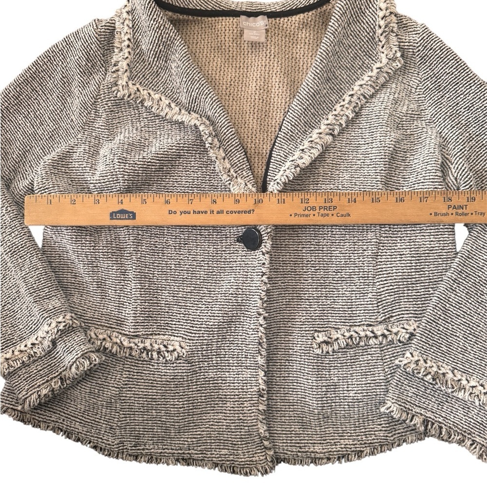 Chico's Chic Black and White Textured Blazer frayed neutral casual - Picture 4 of 8
